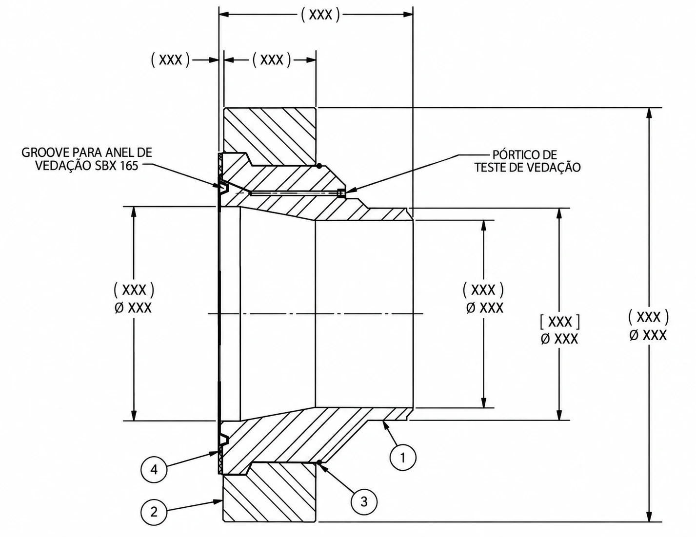 Desenho cotado de um flange